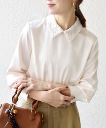 SHIPS（シップス）の「SHIPS any:〈洗濯機可能〉サテン レースカラー ブラウス（シャツ/ブラウス）」