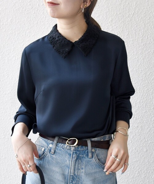 SHIPS any:〈洗濯機可能〉サテン レースカラー ブラウス（シャツ