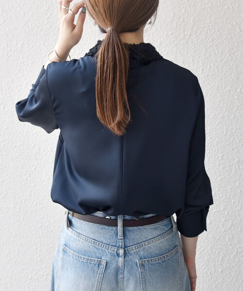 SHIPS any:〈洗濯機可能〉サテン レースカラー ブラウス（シャツ