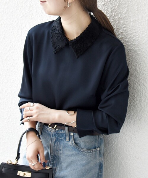 SHIPS any:〈洗濯機可能〉サテン レースカラー ブラウス（シャツ