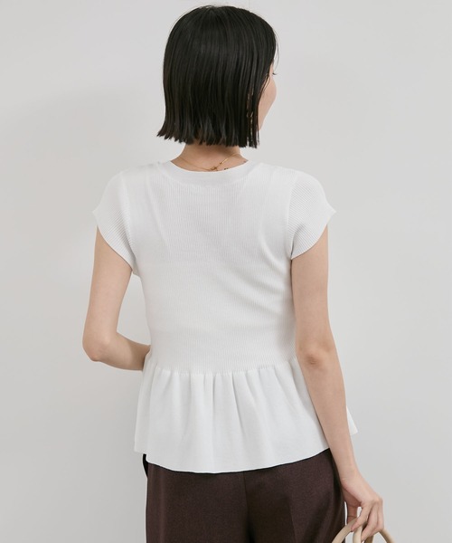 VIS（ビス）の「【アンチピリング/洗える】美SMARTショートスリーブペプラムニット（カーディガン/ボレロ・レディース・サックスブルー/ブラック/オフホワイト/ライトグリーン・FREE）」の11枚目の写真