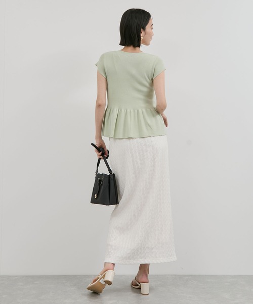 VIS（ビス）の「【アンチピリング/洗える】美SMARTショートスリーブペプラムニット（カーディガン/ボレロ・レディース・サックスブルー/ブラック/オフホワイト/ライトグリーン・FREE）」の14枚目の写真