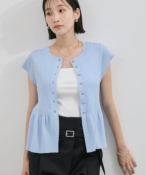 VIS（ビス）の「【アンチピリング/洗える】美SMARTショートスリーブペプラムニット（カーディガン/ボレロ・レディース・サックスブルー/ブラック/オフホワイト/ライトグリーン・FREE）」の19枚目の写真