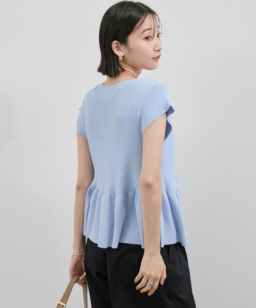 VIS（ビス）の「【アンチピリング/洗える】美SMARTショートスリーブペプラムニット（カーディガン/ボレロ・レディース・サックスブルー/ブラック/オフホワイト/ライトグリーン・FREE）」の22枚目の写真