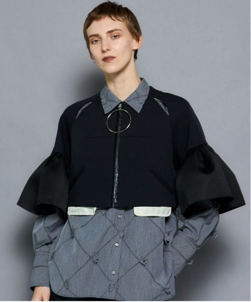 MAISON SPECIAL(メゾンスペシャル)の「Dome Sleeve Zip Jacket/ドームスリーブジップジャケット(ノーカラージャケット・レディース・グレー/ブラック・FREE)」の2枚目の写真