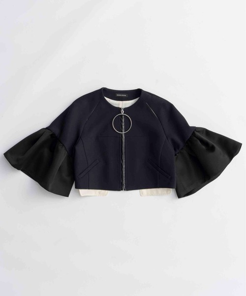 MAISON SPECIAL(メゾンスペシャル)の「Dome Sleeve Zip Jacket/ドームスリーブジップジャケット(ノーカラージャケット・レディース・グレー/ブラック・FREE)」の8枚目の写真