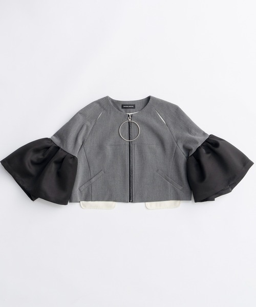 MAISON SPECIAL(メゾンスペシャル)の「Dome Sleeve Zip Jacket/ドームスリーブジップジャケット(ノーカラージャケット・レディース・グレー/ブラック・FREE)」の9枚目の写真