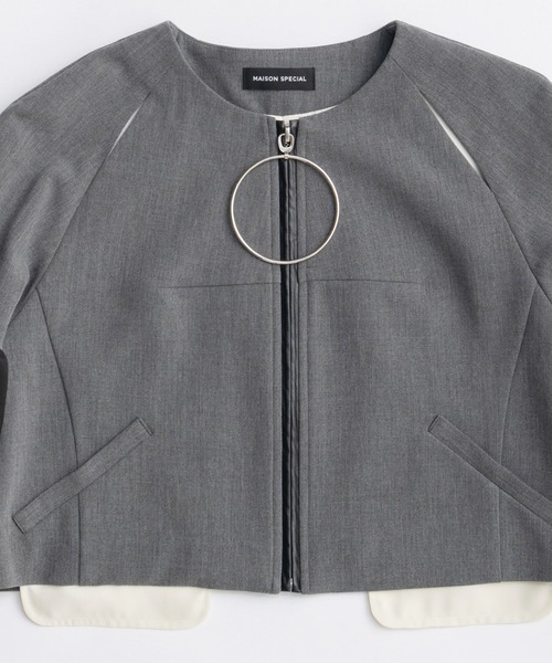 MAISON SPECIAL(メゾンスペシャル)の「Dome Sleeve Zip Jacket/ドームスリーブジップジャケット(ノーカラージャケット・レディース・グレー/ブラック・FREE)」の10枚目の写真