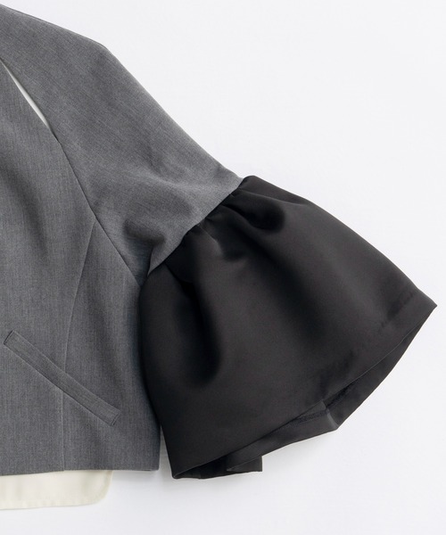 MAISON SPECIAL(メゾンスペシャル)の「Dome Sleeve Zip Jacket/ドームスリーブジップジャケット(ノーカラージャケット・レディース・グレー/ブラック・FREE)」の12枚目の写真