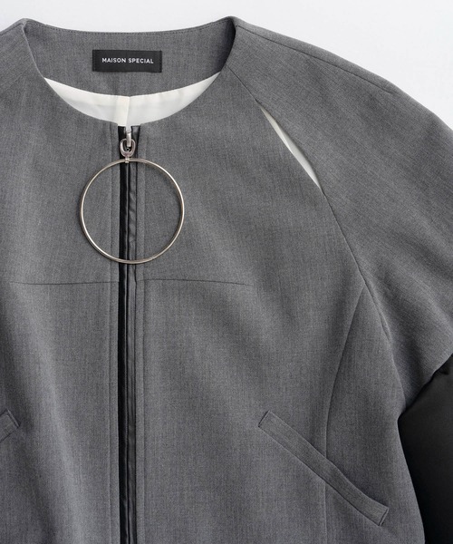 MAISON SPECIAL(メゾンスペシャル)の「Dome Sleeve Zip Jacket/ドームスリーブジップジャケット(ノーカラージャケット・レディース・グレー/ブラック・FREE)」の11枚目の写真