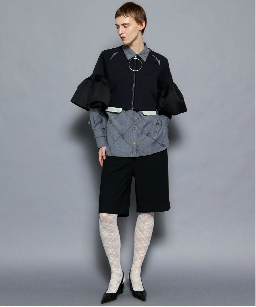 MAISON SPECIAL(メゾンスペシャル)の「Dome Sleeve Zip Jacket/ドームスリーブジップジャケット(ノーカラージャケット・レディース・グレー/ブラック・FREE)」の3枚目の写真