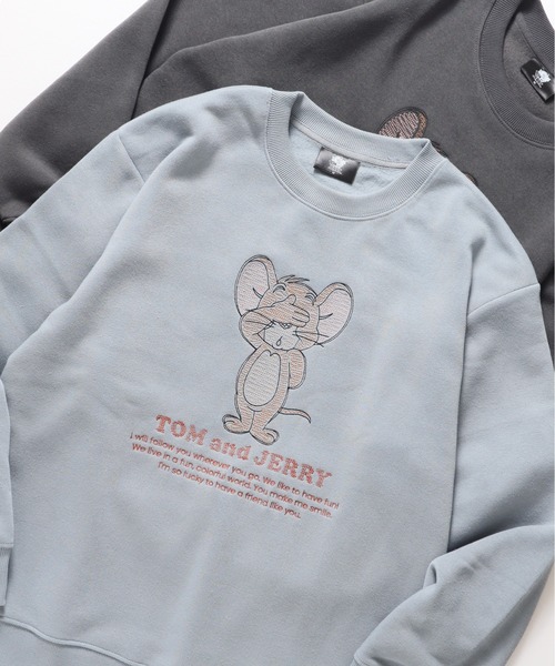 Tom&Jerry(トムアンドジェリー)の「【TOM & JERRY/トムとジェリー】裏起毛アップリケ刺繍スウェット(スウェット・メンズ・オフホワイト/ネイビー/スミクロ/サックスブルー/グレイッシュベージュ/ブラック・LARGE/MEDIUM)」の1枚目の写真