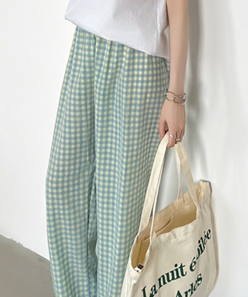 yoli ヨリ　コットン　イージーパンツ　ギンガムチェック Yoli Check cotton easy pants ベージュ ｜くらすこと