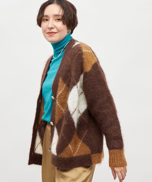 セール】モヘアインターシャアーガイルVネックカーディガン