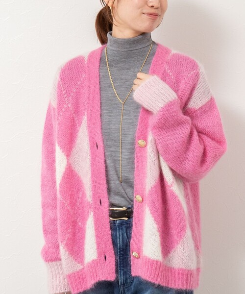 セール】モヘアインターシャアーガイルVネックカーディガン