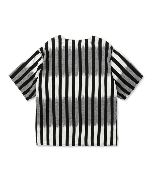 CALEE(キャリー)の「KASURI STRIPE JACQUARD KEY NECK WIDE SILHOUETTE SH(Tシャツ/カットソー・メンズ・ブラック×ホワイト・LARGE)」の3枚目の写真
