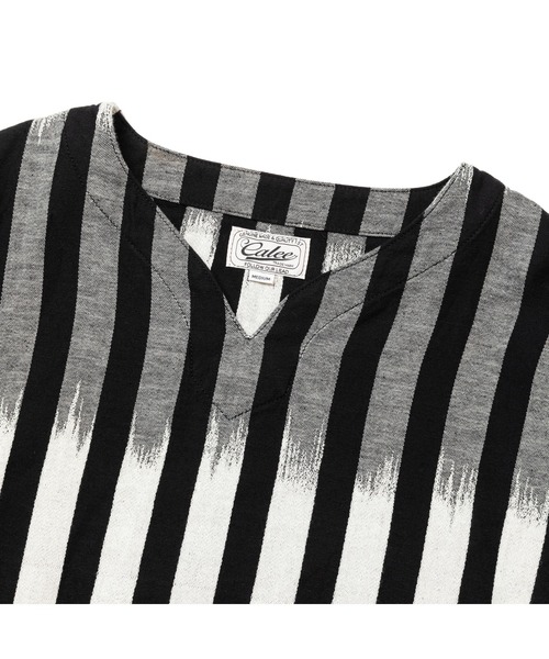 CALEE(キャリー)の「KASURI STRIPE JACQUARD KEY NECK WIDE SILHOUETTE SH(Tシャツ/カットソー・メンズ・ブラック×ホワイト・LARGE)」の4枚目の写真