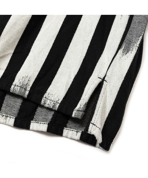 CALEE(キャリー)の「KASURI STRIPE JACQUARD KEY NECK WIDE SILHOUETTE SH(Tシャツ/カットソー・メンズ・ブラック×ホワイト・LARGE)」の6枚目の写真
