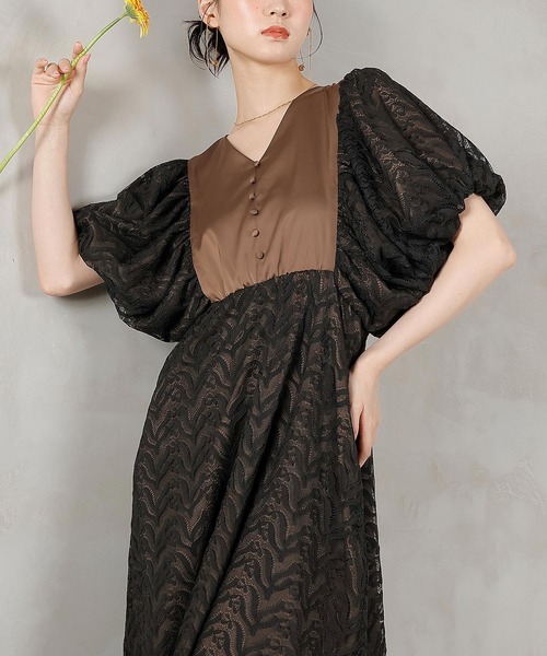 (kana) オケージョンドレス Kana ドレス シック フラワー刺繍 パーティー ドレス 結婚式 お呼ばれ