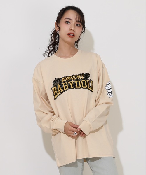 BABYDOLL(ベビードール)の「親子お揃い ゴールドワッペンロンT 0854A(Tシャツ/カットソー・レディース・ベージュ/ブラック・L/M)」の8枚目の写真
