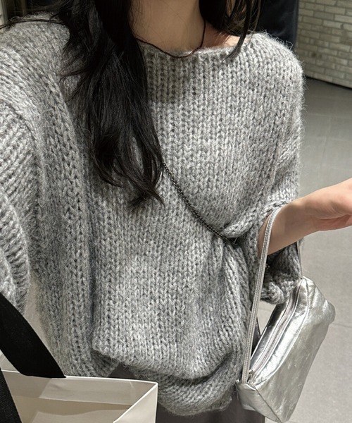 ADDITION STORE（アディションストア）の「【再入荷】【リラックスできる♪ざっくりニット】ボートネック ざっくりニット /（ニット/セーター・レディース・グレー/オフホワイト/レッド/ブラウン・FREE）」の7枚目の写真