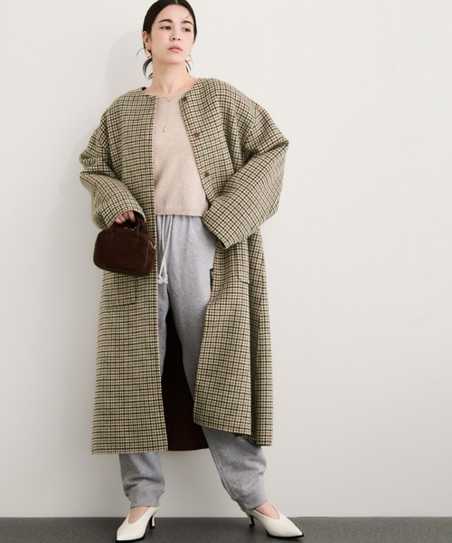 セール】ダブルフェイスチェックロングコート（その他アウター）｜LE