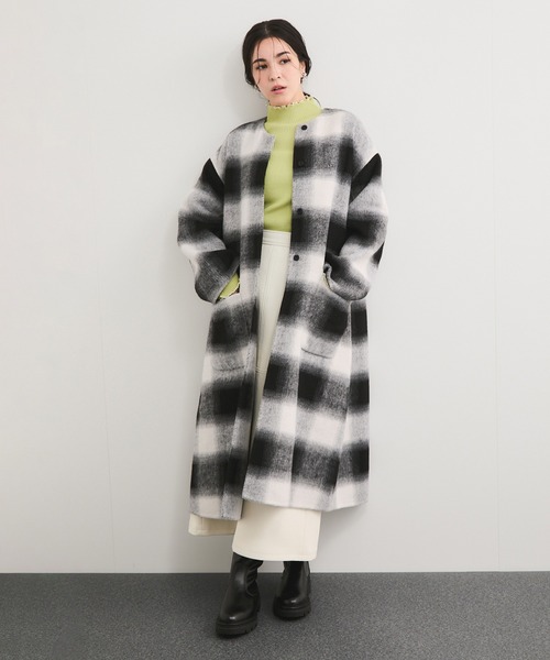 アダムエロペ　ダブルフェイスコート　チェック セール】ダブルフェイスチェックロングコート（その他アウター）｜LE