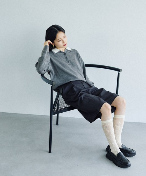 LEPSIM（レプシィム）の「レースハイソックス　573110（ソックス/靴下・レディース・ブラック/アイボリー・ONE SIZE）」の7枚目の写真