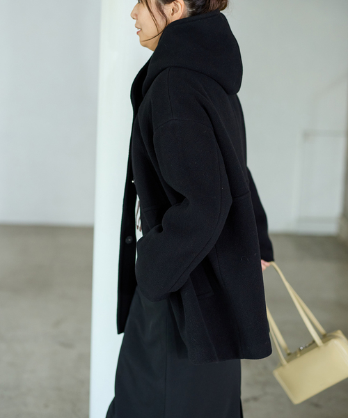 JOURNAL STANDARD（ジャーナルスタンダード）の「《追加》スーパー140モッサフードコート（その他アウター・レディース・グレー/ブラック・38/36）」の7枚目の写真