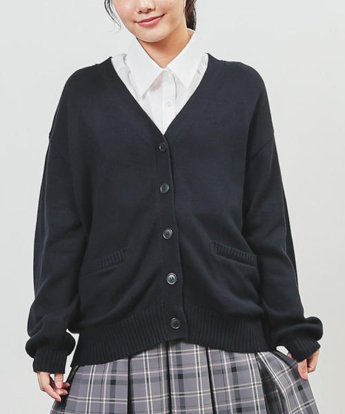 Honeys(ハニーズ)の「スクールVカーディガン(カーディガン/ボレロ・レディース・ネイビー/ベージュ/アイボリー/ブラック/杢グレー・L/M/LL/S)」の7枚目の写真