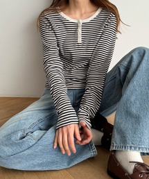 CANAL JEAN | HARING ボーダーヘンリーロングTシャツ(Tシャツ/カットソー)