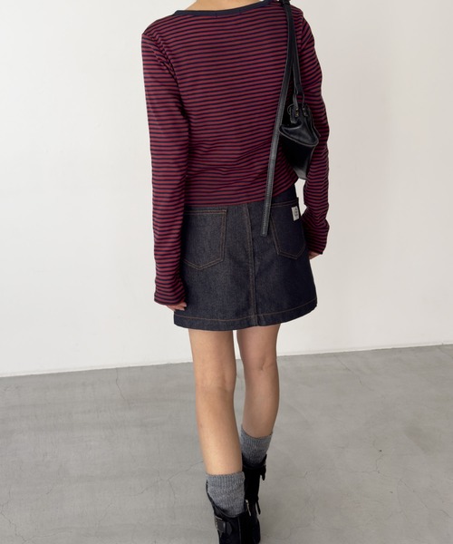 CANAL JEAN（キャナルジーン）の「HARING　ボーダーヘンリーロングTシャツ（Tシャツ/カットソー・レディース・ブラウン/レッド/ネイビー/ブルー・ONE SIZE）」の12枚目の写真