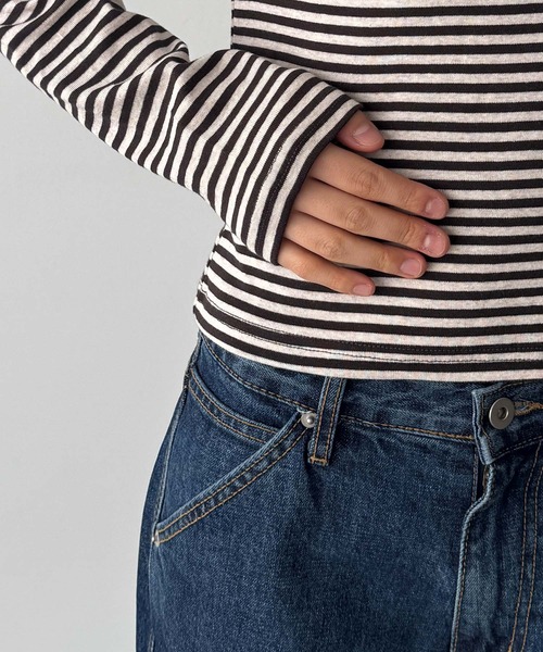 CANAL JEAN（キャナルジーン）の「HARING　ボーダーヘンリーロングTシャツ（Tシャツ/カットソー・レディース・ブラウン/レッド/ネイビー/ブルー・ONE SIZE）」の18枚目の写真