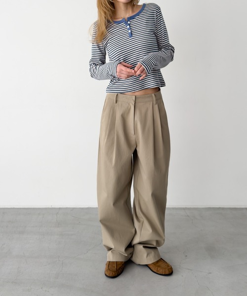 CANAL JEAN（キャナルジーン）の「HARING　ボーダーヘンリーロングTシャツ（Tシャツ/カットソー・レディース・ブラウン/レッド/ネイビー/ブルー・ONE SIZE）」の20枚目の写真