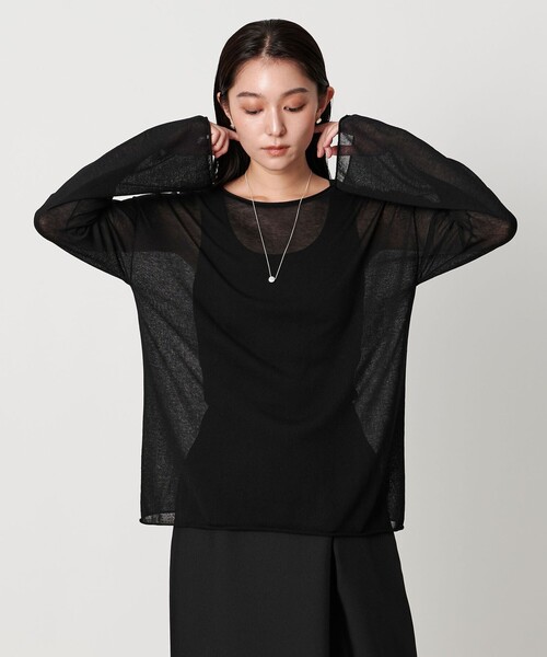 MARW UNITED ARROWS(マルゥ ユナイテッドアローズ)の「<MARW UNITED ARROWS>シアー ロングスリーブ ニット(ニット/セーター・レディース・オフホワイト/ブラック・FREE)」の5枚目の写真