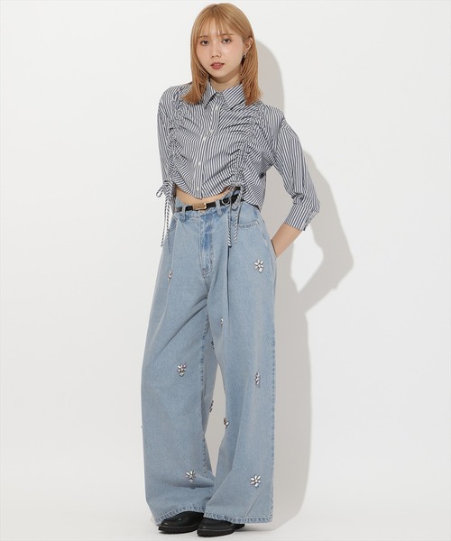 AND COUTURE(アンドクチュール)の「ストライプシャーリングブラウス(シャツ/ブラウス・レディース・ブラウン系その他/ブルー系その他・FREE)」の6枚目の写真
