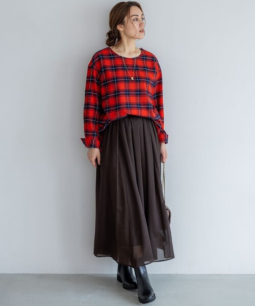 23区(ニジュウサンク)の「【Lサイズ限定】ブラッシュド ビエラチェック ノーカラーブラウス(シャツ/ブラウス・レディース・ネイビー系3/レッド系3/ブラック系3・48/46/44/50)」の14枚目の写真