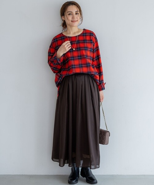 23区(ニジュウサンク)の「【Lサイズ限定】ブラッシュド ビエラチェック ノーカラーブラウス(シャツ/ブラウス・レディース・ネイビー系3/レッド系3/ブラック系3・48/46/44/50)」の15枚目の写真