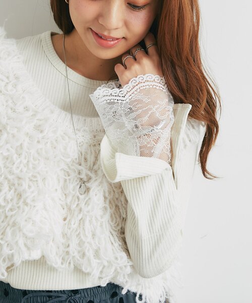 un dix cors（アンディコール）の「《さりげなく大人可愛い》ラメ入り袖口レースカットソー（Tシャツ/カットソー・レディース・ブラウン/オフホワイト/ブラック・FREE）」の2枚目の写真