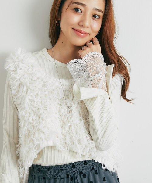 un dix cors（アンディコール）の「《さりげなく大人可愛い》ラメ入り袖口レースカットソー（Tシャツ/カットソー・レディース・ブラウン/オフホワイト/ブラック・FREE）」の5枚目の写真