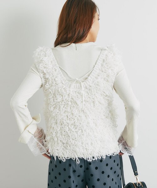 un dix cors（アンディコール）の「《さりげなく大人可愛い》ラメ入り袖口レースカットソー（Tシャツ/カットソー・レディース・ブラウン/オフホワイト/ブラック・FREE）」の7枚目の写真