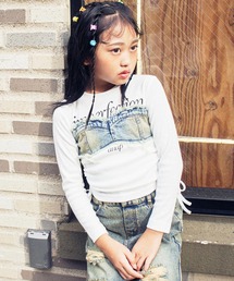 ANAP kids（アナップキッズ）の「デニム ビスチェ風 シャーリングトップス【ジュニアお揃い】（Tシャツ/カットソー・キッズ）」