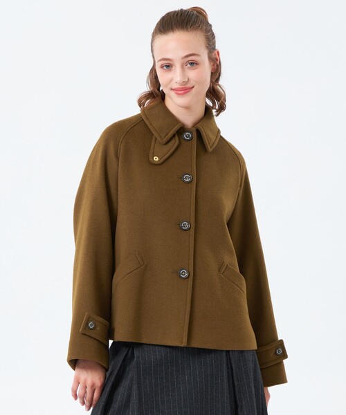 MACKINTOSH PHILOSOPHY（ﾏｯｷﾝﾄｯｼｭ ﾌｨﾛｿﾌｨｰ）の「【WELBURY SHORT（ウェルベリーショート）】ウールメルトン（ステンカラーコート・レディース・チャコールグレー/オフホワイト/ブルー系その他3/ブラウン/ダークネイビー・38/36）」の4枚目の写真
