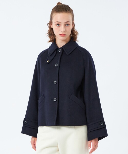 MACKINTOSH PHILOSOPHY（ﾏｯｷﾝﾄｯｼｭ ﾌｨﾛｿﾌｨｰ）の「【WELBURY SHORT（ウェルベリーショート）】ウールメルトン（ステンカラーコート・レディース・チャコールグレー/オフホワイト/ブルー系その他3/ブラウン/ダークネイビー・38/36）」の5枚目の写真