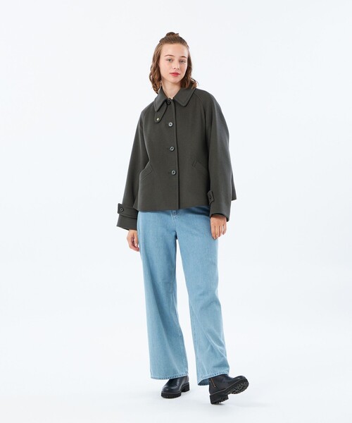MACKINTOSH PHILOSOPHY（ﾏｯｷﾝﾄｯｼｭ ﾌｨﾛｿﾌｨｰ）の「【WELBURY SHORT（ウェルベリーショート）】ウールメルトン（ステンカラーコート・レディース・チャコールグレー/オフホワイト/ブルー系その他3/ブラウン/ダークネイビー・38/36）」の22枚目の写真