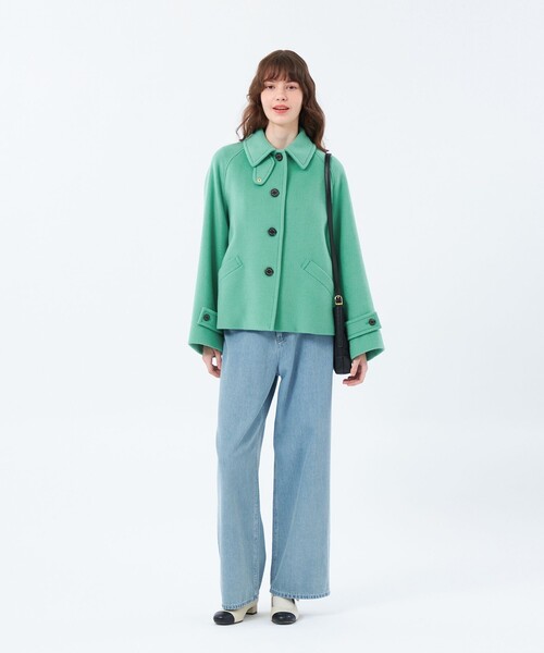 MACKINTOSH PHILOSOPHY（ﾏｯｷﾝﾄｯｼｭ ﾌｨﾛｿﾌｨｰ）の「【WELBURY SHORT（ウェルベリーショート）】ウールメルトン（ステンカラーコート・レディース・チャコールグレー/オフホワイト/ブルー系その他3/ブラウン/ダークネイビー・38/36）」の21枚目の写真