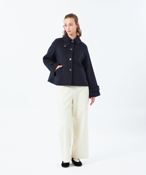MACKINTOSH PHILOSOPHY（ﾏｯｷﾝﾄｯｼｭ ﾌｨﾛｿﾌｨｰ）の「【WELBURY SHORT（ウェルベリーショート）】ウールメルトン（ステンカラーコート・レディース・チャコールグレー/オフホワイト/ブルー系その他3/ブラウン/ダークネイビー・38/36）」の20枚目の写真