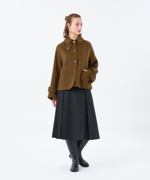 MACKINTOSH PHILOSOPHY（ﾏｯｷﾝﾄｯｼｭ ﾌｨﾛｿﾌｨｰ）の「【WELBURY SHORT（ウェルベリーショート）】ウールメルトン（ステンカラーコート・レディース・チャコールグレー/オフホワイト/ブルー系その他3/ブラウン/ダークネイビー・38/36）」の19枚目の写真