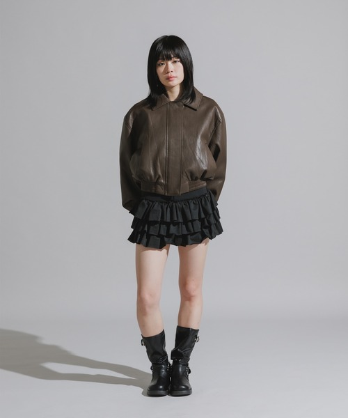 Chick(チック)の「Faux Leather Double-Breasted Blouson Jacket / フェイクレザー 比翼仕立てブルゾン(ブルゾン・レディース・ブラック/ブラウン/キャメル・FREE)」の14枚目の写真