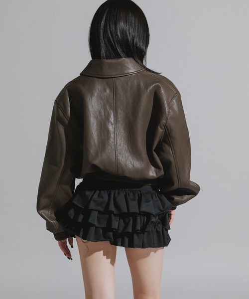 Chick(チック)の「Faux Leather Double-Breasted Blouson Jacket / フェイクレザー 比翼仕立てブルゾン(ブルゾン・レディース・ブラック/ブラウン/キャメル・FREE)」の13枚目の写真